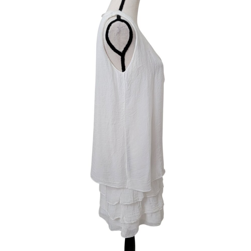 Made in Italy 100% Silk Layered / Tiered White Sleeveless Midi Dress - Picture 4 of 9